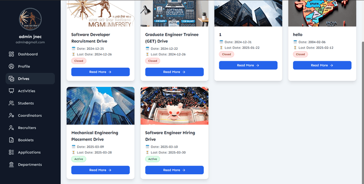 Preview of Training & Placement Portal